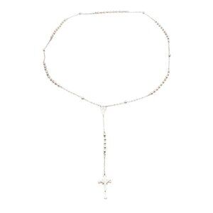 Sterling Silver Rosary Necklace with Cross Drop – 25 Inches